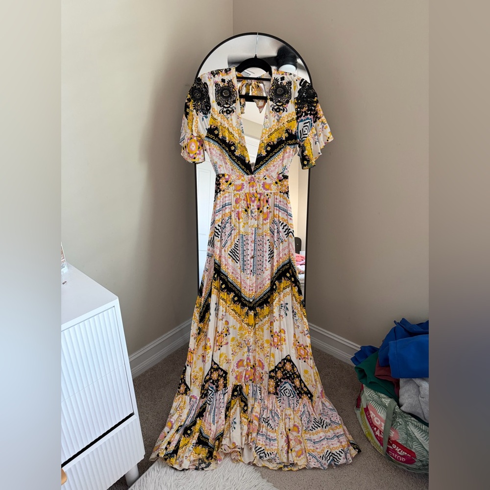 Free People Vibrant Yellow and Black Maxi Dress - Picture 1 of 10